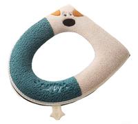 Funda de asiento de inodoro bordada con cremallera en forma de O V U, lavable, accesorio de baño azul gato, 37 x 43 cm (perro verde oscuro)