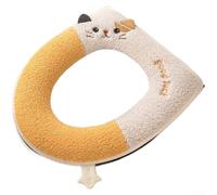 Funda de asiento de inodoro de felpa en forma de O, 37 x 43 cm, cremallera | Esponja de felpa cálida, mango de cremallera, ajuste en forma de O/V/U, tamaño de 37 x 43 cm, patrón de gato azul