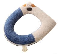 Funda de asiento de inodoro de felpa en forma de O, 37 x 43 cm, cremallera | Esponja de felpa cálida, mango de cremallera, ajuste en forma de O/V/U, tamaño de 37 x 43 cm, patrón de gato azul