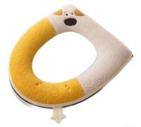 Funda de asiento de inodoro de felpa en forma de O, 37 x 43 cm, cremallera | Esponja de felpa cálida, mango de cremallera, ajuste en forma de O/V/U, tamaño de 37 x 43 cm, patrón de gato azul