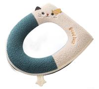 Funda de asiento de inodoro de felpa transpirable, alfombrilla lavable cálida con cremallera para inodoros en forma de O V U (gato verde oscuro)