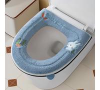 Funda de asiento de inodoro en forma de U de felpa gruesa con cremallera de longitud completa para inodoros redondos y alargados, fibra de poliéster, lavable y duradera (azul)