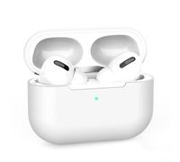 Funda de auriculares compatible con AirPods Pro con cubierta de silicona a prueba de golpes, apertura de puerto de carga y gancho de metal para un transporte seguro (blanco)