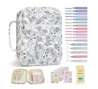 Funda de Biblia para mujer, bolsa grande para la Biblia con accesorios de estudio bíblico y asa, bolsa de la Biblia para la iglesia, regalo para madre y abuela, flor azul marino