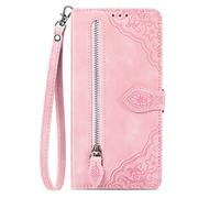 Funda de Billetera for Phone Redmi 12 4G/5G/Xiao mi M6 Pro 5G Flip Cases Funda de Cuero del teléfono Celular cáscara Zipper Bag Skin Covers Coin Purse [with Lanyard Strap] 7 Credit Card,Pink