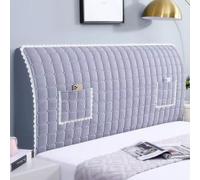 Funda de cabecera de Cama con patrón de Cuadros de Terciopelo y Bolsa de Almacenamiento, Fundas de cabeceras de Tela elástica Sencilla para Camas Dobles tamaño súper King- Gray 2|| 180cm