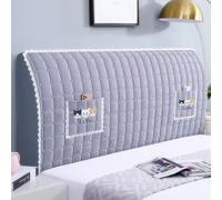 Funda de cabecera de Cama con patrón de Cuadros de Terciopelo y Bolsa de Almacenamiento, Fundas de cabeceras de Tela elástica Sencilla para Camas Dobles tamaño súper King-Gray|| 150cm