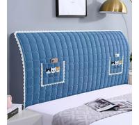 Funda de cabecera de Cama con patrón de Cuadros de Terciopelo y Bolsa de Almacenamiento, Fundas de cabeceras de Tela elástica Sencilla para Camas Dobles tamaño súper King- Blue|| 220cm