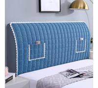 Funda de cabecera de Cama con patrón de Cuadros de Terciopelo y Bolsa de Almacenamiento, Fundas de cabeceras de Tela elástica Sencilla para Camas Dobles tamaño súper King- Blue 2|| 150cm