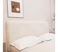 Funda de cabecero de cama de pana para cama doble, individual y king size, a prueba de polvo, elástica, para decoración de dormitorio (200 cm, beige)