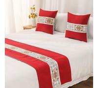 Funda de cama. Bufanda De Camino Cama Azul Oscuro Tamaño King, Corredores Y Bufandas con Bordado Lujo for Pies Twin Full Queen , Dormitorio, Decoración Sala Bodas Hotel(Red,48*240cm for 180cm Bed)