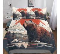 Funda de Cama de Oso Pardo Juego De Ropa De Cama Juego De Mamíferos Funda Nórdica Contiene Funda De Edredón De Microfibra Y Fundas De Reversible Fácil De Cuidar 3 Piezas Double（200x200cm）