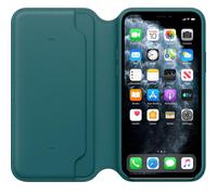 Funda De Cartera Folio De Cuero Genuino Para iPhone 11 Pro - Pavo Real (Verde)
