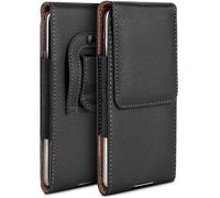 moex Funda para iPhone 16e con clip para cinturón, funda de piel sintética, funda para teléfono móvil, funda para cinturón, color negro