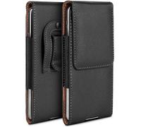 moex Funda con tapa para Samsung Galaxy S25 Ultra con clip para cinturón, funda de piel sintética, funda para teléfono móvil, funda para cinturón, color negro