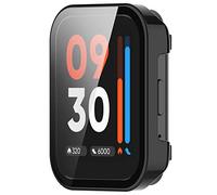 Funda de cobertura completa con protector de pantalla compatible con Realme Watch 3, Disscool PC y funda protectora de vidrio real, accesorios de reloj inteligente (negro)