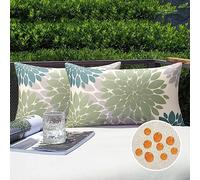 Funda de Cojín 30x50cm Verde y Azul Fundas Cojines de Sofá Exterior Lino Impermeable Flor de Dalia Funda Almohada Cuadrada Modernos Decoración Sala de Estar Dormitorio Jardín Terraza Cama, 2 Piezas