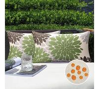 Funda de Cojín 30x50cm Verde y Marrón Fundas Cojines de Sofá Exterior Lino Impermeable Flor de Dalia Funda Almohada Cuadrada Modernos Decoración Sala de Estar Dormitorio Jardín Terraza Cama, 2 Piezas