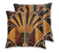 Funda de cojín Art Nouveau Art Déco Vintage elegante patrón dorado madera negro bronce plata beige juego de 2 fundas de almohada cuadrado para sofá silla/dormitorio fundas de almohada decorativas