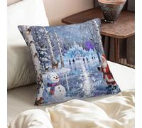 Funda de cojín con Estampado navideño de Winter Wonderland, Aspecto Lino, con Cremallera Oculta, impresión Decorativa a Doble Cara, 50 x 50 cm