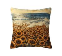 Funda de cojín cuadrada con estampado de girasoles y mares, estilo lino, decoración del hogar, 40,6 x 40,6 cm