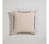 Funda de cojín de algodón crudo con bordados azules 40x40 cm