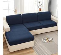 Funda De CojíN De Asiento De Sofá- Universal Fundas Cubre Chaise Longue Protector De Respaldo De Sofá Para 4 3 2 1 Plazas, Jacquard PequeñA Tela Escocesa(4 Seater Seat Cover- L: 210-280cm,Navy)