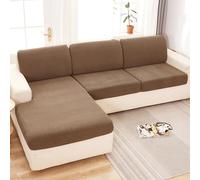 Funda De CojíN De Asiento De Sofá- Universal Fundas Cubre Chaise Longue Protector De Respaldo De Sofá Para 4 3 2 1 Plazas, Jacquard PequeñA Tela Escocesa(4 Seater Seat Cover- L: 165-200cm,Camel)