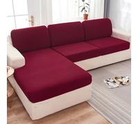 Funda De CojíN De Asiento De Sofá- Universal Fundas Cubre Chaise Longue Protector De Respaldo De Sofá Para 4 3 2 1 Plazas, Jacquard PequeñA Tela Escocesa(4 Seater Seat Cover- L: 210-280cm,Red)