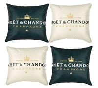 Funda de cojín decorativa para sofá, color champán y negro, 45 x 45 cm, juego de 4 unidades de algodón y lino, cojín de color liso, cojín del sofá y reposabrazos fabricado en tejido de lino natural