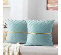 Funda de Cojín Decorativo Agua Azul Claro Verde Azulado Dorado 50x50 cm Sofá Fundas de almohada Terciopelo Suaves para Sala de Estar Dormitorio Coche Hogar Silla Patio Cortijo Oficina Juego de 2