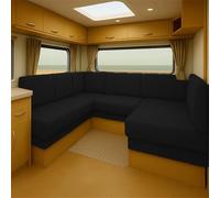 Funda de cojín elástica para asiento de banco de caravana, lavable, antideslizante, con correas, para cámper y comedor, almohadilla protectora negra (95 a 120 x 160 a 190 cm)