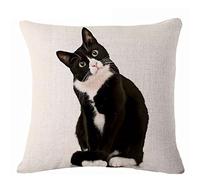 Funda de cojín en lino de Glareshop, con estampado de gato, para sofá y decoración del hogar, Lino, 9#, talla única