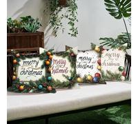 Funda de Cojín Lino Bola De Navidad 50×50 cm Set de 4, Fundas de Cojines Decorativas Suaves con Cremallera Invisible, Cojines Sofá Salón, Funda Cojín Decoración Hogar Moderna, Planta 1 C0K-367