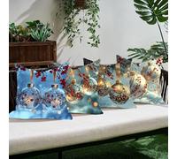 Funda de Cojín Lino Bola De Navidad 50×50 cm Set de 4, Fundas de Cojines Decorativas Suaves con Cremallera Invisible, Cojines para Sofá Salón, Funda Cojín Decoración Hogar Moderna, Rojo C0K-304