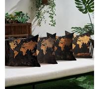 Funda de Cojín Lino Ocre 60×60 cm Set de 4, Fundas de Cojines Decorativas Suaves con Cremallera Invisible, Cojines para Sofá Salón, Funda Cojín Decoración Hogar Moderna, Mapa del Mundo C0K-748