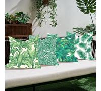 Funda de Cojín Lino Verde 60×60 cm Set de 4, Fundas de Cojines Decorativas Suaves con Cremallera Invisible, Cojines para Sofá Salón, Funda Cojín Decoración Hogar Moderna, Hojas 2 C0K-36