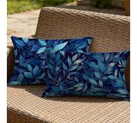 Funda de Cojín Lumbar Exterior 60x80 cm,Set de 2 Azul Marino Rectangular Fundas Cojín de Jardín Impermeable con Cremallera Invisible para Banco Hoja,Silla de Mimbre y Decoración de Porche M-P32