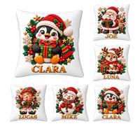 Funda de Cojín Navideña Personalizada, Funda de Cojín de Peluche con Nombre | Funda de Almohada Navideño Festivo, Decoración Acogedora para Salón y Dormitorio, Regalo Personalizado para Familia y Amigos