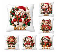 Funda de Cojín Navideña Personalizada, Funda de Cojín de Peluche con Nombre | Funda de Almohada Navideño Festivo, Decoración Acogedora para Salón y Dormitorio, Regalo Personalizado para Familia y Amigos