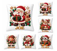 Funda de Cojín Navideña Personalizada, Funda de Cojín de Peluche con Nombre | Funda de Almohada Navideño Festivo, Decoración Acogedora para Salón y Dormitorio, Regalo Personalizado para Familia y Amigos