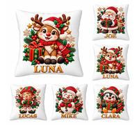 Funda de Cojín Navideña Personalizada, Funda de Cojín de Peluche con Nombre | Funda de Almohada Navideño Festivo, Decoración Acogedora para Salón y Dormitorio, Regalo Personalizado para Familia y Amigos