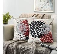 Funda de cojín negra y roja de 40 x 40 cm Dalia Lino, fundas para sofá modernas, abstractas, geométricas, decorativas, juego de 2 para cama, oficina, hotel, terraza