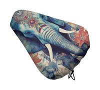Funda de cojín para asiento de bicicleta con diseño de elefante y plumas de pavo real, suave, acolchada, para hombres y mujeres, cómoda, impermeable, con cordón, repuesto para asiento de ejercicio