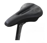 Funda de cojín para asiento de bicicleta, impermeable, piel sintética, amortiguación de espuma de gel, ranura ergonómica, correa ancha, base antideslizante, color negro, se adapta a la mayoría de