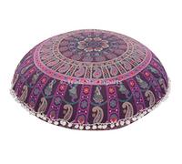 Funda de cojín para Piso Grande, Funda de Almohada con Tiro de Mandala 32 ", otomano de puf Redondo Indio, Fundas de Almohada Boho, Cojines para Exteriores de Pompones