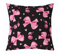 Funda de cojín reversible con diseño de nudo de lazo rosa y negro para niñas, adolescentes, niños, hadas, mariposas, lazos, hogar, oficina, sofá, cama, funda de cojín de 40,6 x 40,6 cm