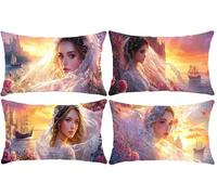 Funda de Cojines 35x70cm Rectangular Funda de Cojín, Terciopelo Cojines Sofá Funda de Almohada Decorativo Para Cama Habitación Dormitorio Salón Sala de Estar 4 Piezas - Mujeres con vistas al mar D-268