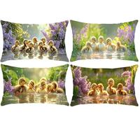 Funda de Cojines 35x70cm Rectangular Funda de Cojín, Terciopelo Cojines Sofá Funda de Almohada Decorativo Para Silla Cama Habitación Dormitorio Salón Sala de Estar Oficina 4 Piezas - Lindo pato D-489
