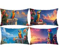 Funda de Cojines 35x70cm Rectangular Funda de Cojín, Terciopelo Cojines Sofá Funda de Almohada Decorativo Para Cama Habitación Dormitorio Salón Sala de Estar 4 Piezas - Loros con vistas al mar D-270